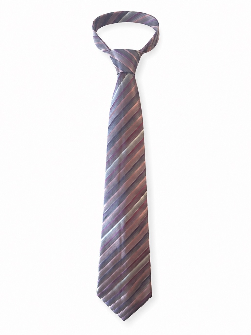 Van Heusen Silk Necktie Silver Pink Lavender Diagonal Striped Stain Resistant